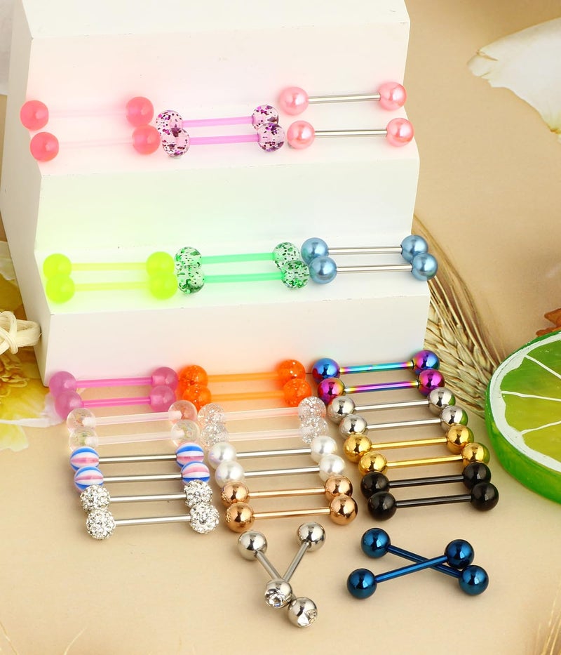 Suotarn 40pcs 14G Tongue rings For Women Stainless Steel Straight Tongue Barbell UV Acrylic Plastic Tongue Piercing Jewelry Nipple Piercings 5/8" Glow in Dark Flexible Retainer Body Jewelry for Men - Image 2