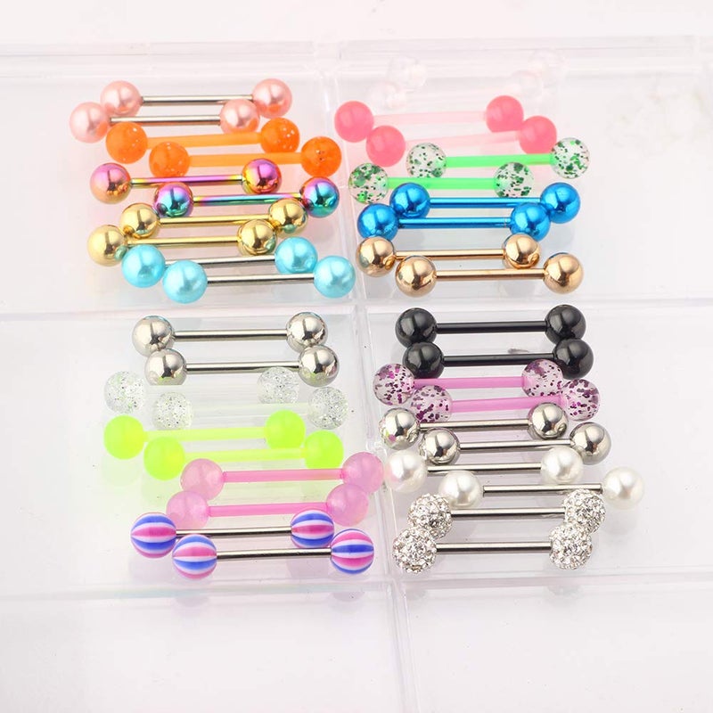 Suotarn 40pcs 14G Tongue rings For Women Stainless Steel Straight Tongue Barbell UV Acrylic Plastic Tongue Piercing Jewelry Nipple Piercings 5/8" Glow in Dark Flexible Retainer Body Jewelry for Men - Image 5