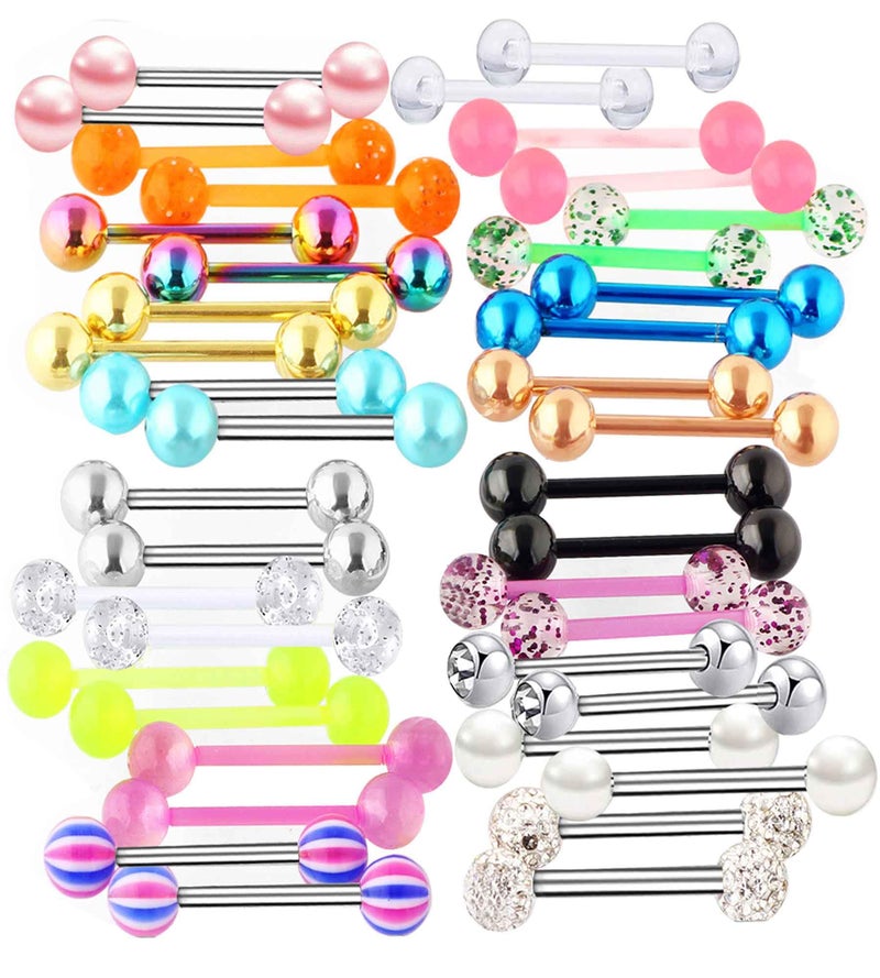 Suotarn 40pcs 14G Tongue rings For Women Stainless Steel Straight Tongue Barbell UV Acrylic Plastic Tongue Piercing Jewelry Nipple Piercings 5/8" Glow in Dark Flexible Retainer Body Jewelry for Men - Image 1
