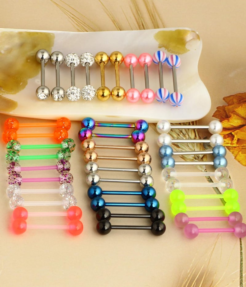 Suotarn 40pcs 14G Tongue rings For Women Stainless Steel Straight Tongue Barbell UV Acrylic Plastic Tongue Piercing Jewelry Nipple Piercings 5/8" Glow in Dark Flexible Retainer Body Jewelry for Men - Image 4