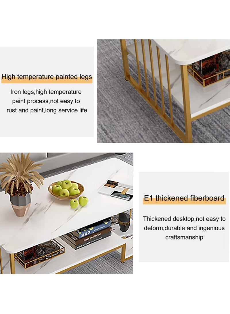 طاولة قهوة، طاولة غرفة معيشة فيلا شقة 120x60x42 سم سطح طاولة كبير طاولة جانبية سميكة طاولة طعام خشبية بنمط رخامي - Image 4