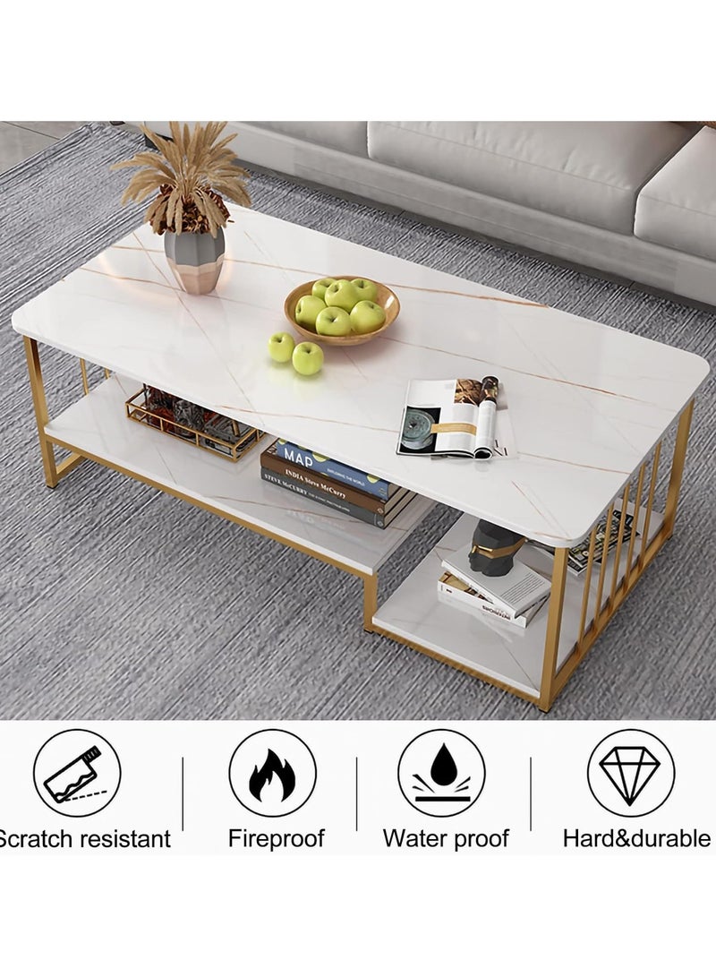 طاولة قهوة، طاولة غرفة معيشة فيلا شقة 120x60x42 سم سطح طاولة كبير طاولة جانبية سميكة طاولة طعام خشبية بنمط رخامي - Image 5