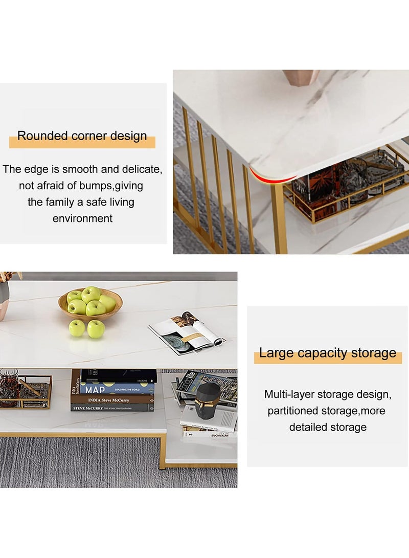 طاولة قهوة، طاولة غرفة معيشة فيلا شقة 120x60x42 سم سطح طاولة كبير طاولة جانبية سميكة طاولة طعام خشبية بنمط رخامي - Image 3