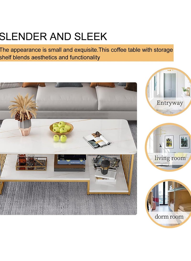 طاولة قهوة، طاولة غرفة معيشة فيلا شقة 120x60x42 سم سطح طاولة كبير طاولة جانبية سميكة طاولة طعام خشبية بنمط رخامي - Image 2