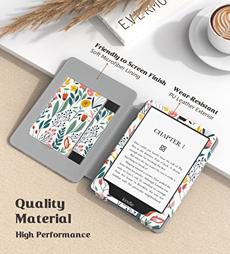 MoKo Case for 6.8" Kindle Paperwhite(11th Generation-2021) and Kindle Paperwhite Signature Edition, Slim PU Shell Cover Case with Auto-Wake/Sleep for Kindle Paperwhite 2021 E-Reader, Flowers - Image 4