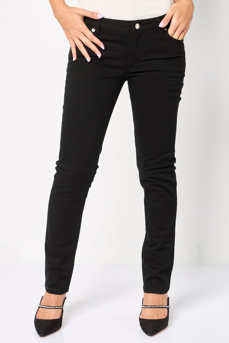 LACOSTE Women Slim Fit Solid Stretchable Denim Jeans, Black - Image 1