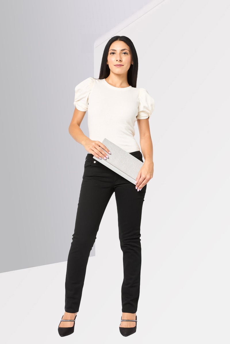 LACOSTE Women Slim Fit Solid Stretchable Denim Jeans, Black - Image 2