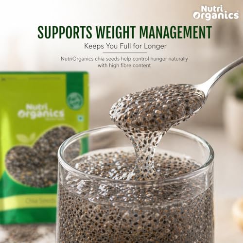 NutriOrganics Pure Chia Seeds 500G - Seeds for Eating & Weight Management | Rich Source of Calcium, Fibre & Protein - Image 2