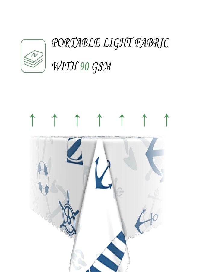 ggaimwf مفرش طاولة مستطيل الشكل بنمط بحري، مقاس 60 × 102 بوصة، مزين برسومات منارة بحرية وعجلة سفينة وبوصلة، باللونين الأزرق الداكن والأبيض. مقاوم للماء والبقع، مناسب للمطبخ وغرفة الطعام والحفلات وغرفة الأطفال والشاطئ والمنزل. - Image 3