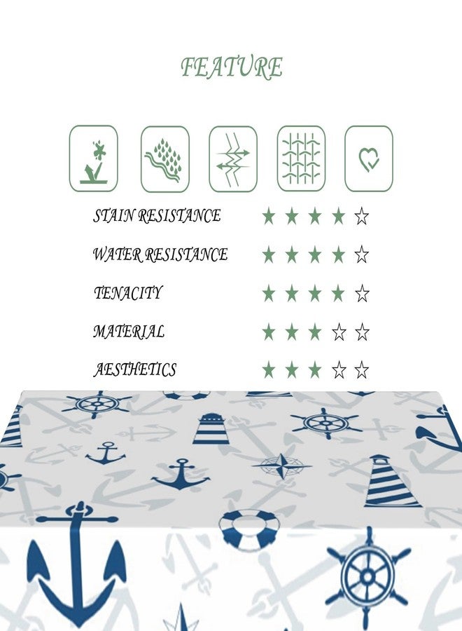 ggaimwf مفرش طاولة مستطيل الشكل بنمط بحري، مقاس 60 × 102 بوصة، مزين برسومات منارة بحرية وعجلة سفينة وبوصلة، باللونين الأزرق الداكن والأبيض. مقاوم للماء والبقع، مناسب للمطبخ وغرفة الطعام والحفلات وغرفة الأطفال والشاطئ والمنزل. - Image 5