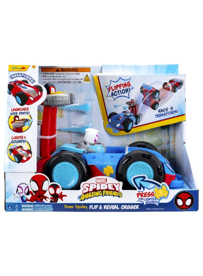 MARVEL سيارة اللعب الفاخرة سبايدي وأصدقائه مع ميزة الفليب والكشف مع الأضواء والأصوات | مارفل | سبايدرمان | سيارة لعبة | سيارة جمع | ألعاب قابلة للجمع | تشجع على اللعب الخيالي وتطوير المهارات الحركية | هدية للأطفال والرضع - Image 2
