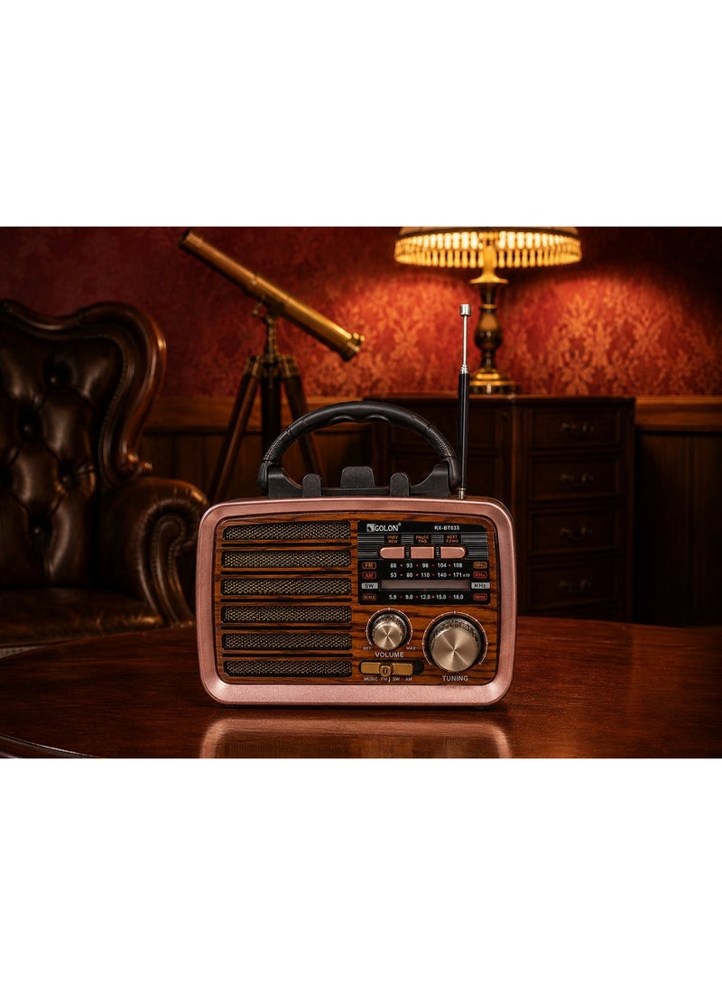 Golon RX-BT033 Retro Portable Bluetooth Radio Speaker – FM/AM/SW 3-Band Radio, Bluetooth Wireless Audio Streaming, USB & TF Card Music Player, TWS Stereo Pairing, 2.4G Audio Support, Rechargeable 18650 Lithium Battery, Powerful 3-Way Speaker, Classic Vintage Design, Ideal for Home, Travel, Outdoor & Everyday Listening – Mlticolour - Image 4
