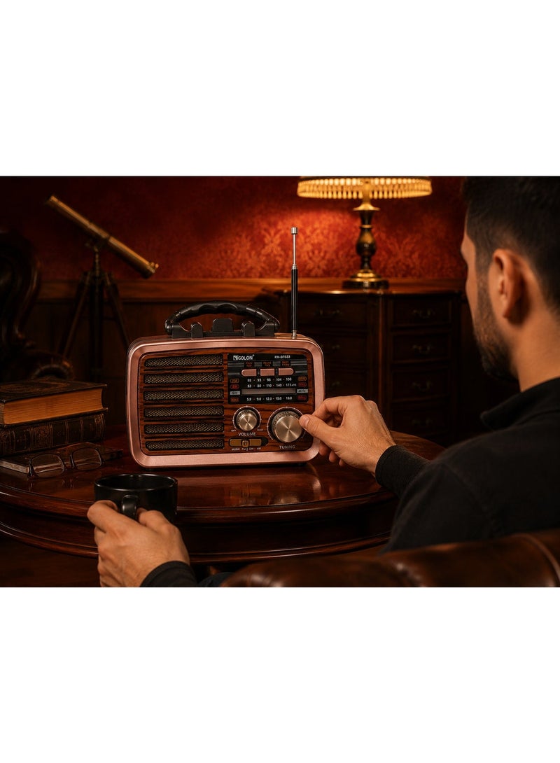 Golon RX-BT033 Retro Portable Bluetooth Radio Speaker – FM/AM/SW 3-Band Radio, Bluetooth Wireless Audio Streaming, USB & TF Card Music Player, TWS Stereo Pairing, 2.4G Audio Support, Rechargeable 18650 Lithium Battery, Powerful 3-Way Speaker, Classic Vintage Design, Ideal for Home, Travel, Outdoor & Everyday Listening – Mlticolour - Image 3