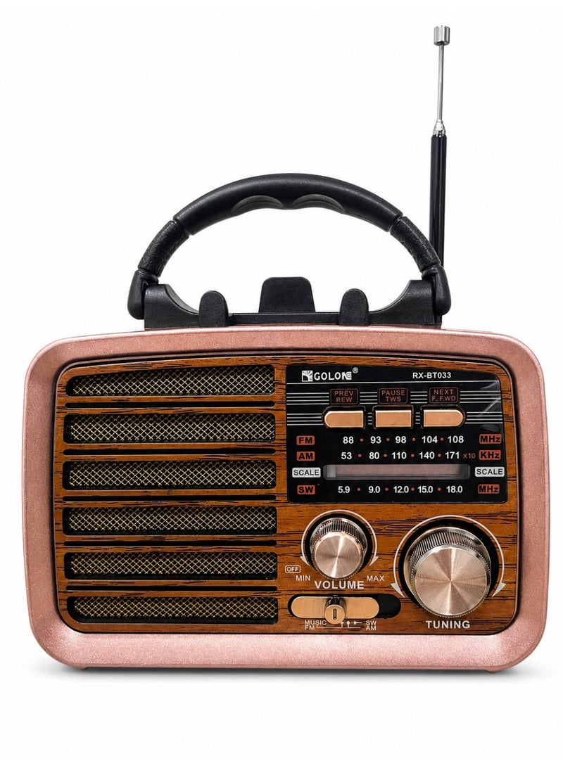 Golon RX-BT033 Retro Portable Bluetooth Radio Speaker – FM/AM/SW 3-Band Radio, Bluetooth Wireless Audio Streaming, USB & TF Card Music Player, TWS Stereo Pairing, 2.4G Audio Support, Rechargeable 18650 Lithium Battery, Powerful 3-Way Speaker, Classic Vintage Design, Ideal for Home, Travel, Outdoor & Everyday Listening – Mlticolour - Image 1