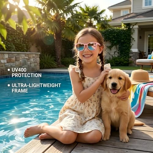 COASION Polarized Kids Sunglasses UV 400 Protection for Girls Boys Classic Retro Style Toddler Shades Age 3-12 (Matte Pink/Pink Mirrored Lens) - Image 2