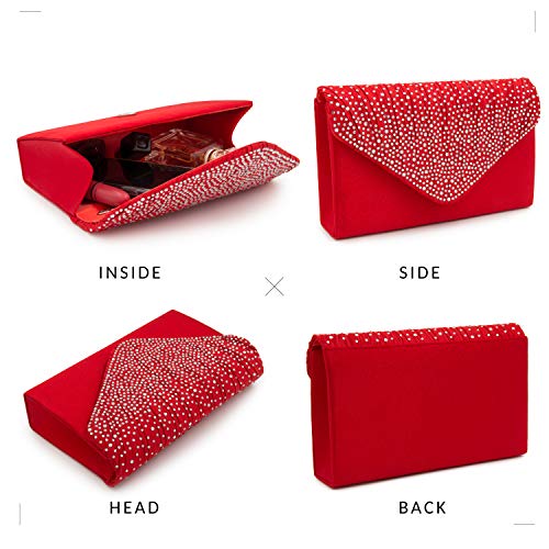 Milisente Evening Bag for Women, Glitter Rhinestone Wedding Evening Purse Crystal Envelope Crossbody Shoulder Clutch Bags (Red) - Image 4