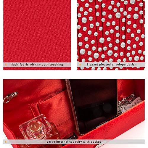 Milisente Evening Bag for Women, Glitter Rhinestone Wedding Evening Purse Crystal Envelope Crossbody Shoulder Clutch Bags (Red) - Image 5