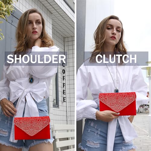 Milisente Evening Bag for Women, Glitter Rhinestone Wedding Evening Purse Crystal Envelope Crossbody Shoulder Clutch Bags (Red) - Image 2