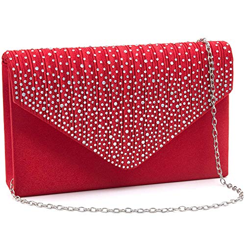 Milisente Evening Bag for Women, Glitter Rhinestone Wedding Evening Purse Crystal Envelope Crossbody Shoulder Clutch Bags (Red) - Image 1