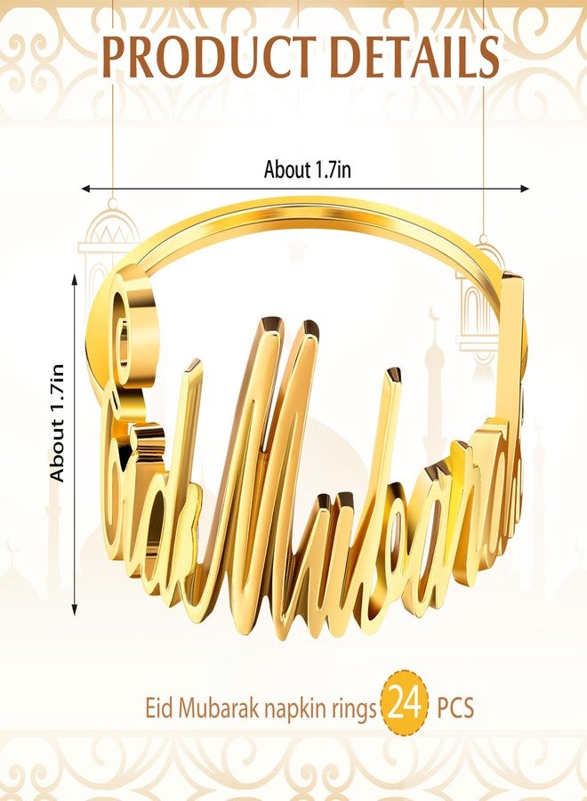 FillTouch 24 Set Ramadan Napkin Rings Eid Mubarak Kareem Letter Metal Napkin Holder Muslim Alphabet Buckles Table Decor for Islamic Party(Gold,Eid Mubarak) - Image 2