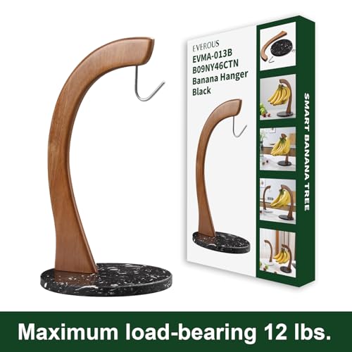 everous Banana Holder, Marble Banana Stand With Stainless Steel Hook None slip banana holder banana rack banana tree stable banana hanger - Image 3