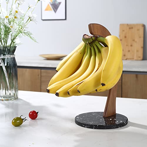 everous Banana Holder, Marble Banana Stand With Stainless Steel Hook None slip banana holder banana rack banana tree stable banana hanger - Image 2