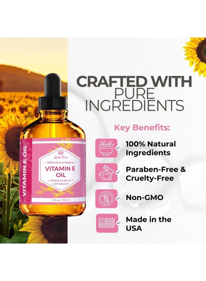 Leven Rose زيت فيتامين E من ليفن روز 75,000 وحدة دولية لكل أونصة 100% طبيعي، عضوي، زيت فيتامين E نقي للبشرة، الوجه، الشعر، الأظافر، والندوب، 4 أونصات - Image 3