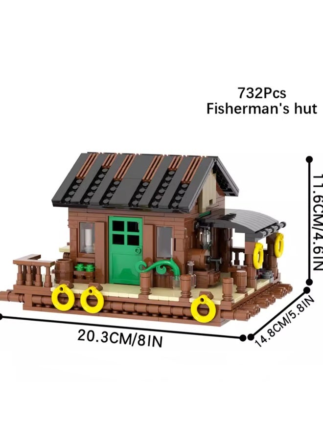 Loquat Creative Children's City Family Series Small Particle Puzzle Building Block Toys(Fisherman's Hut 732 PCS) - Image 2