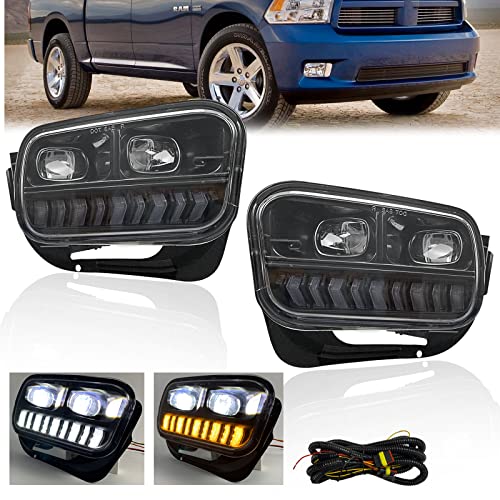 BOXLIGHT LED Fog Lights Compatible with 2009-2014 Dodge Ram 1500 2500 3500, 1 Pair Front Bumper Driving Fog Lamps Assemblies with DRL (LED with DRL) - Image 1