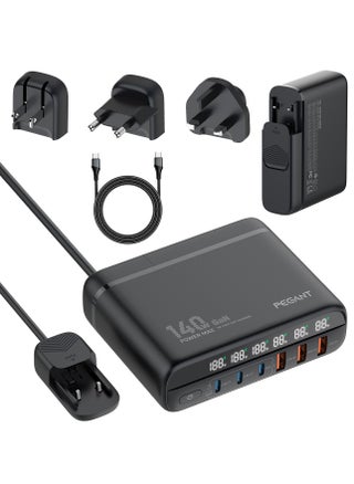 PEGANT 140W 6 Port GaN Desktop and Wall Charger UK/EU/US Plugs, 3 USB-C PD3.0, 3 USB QC5.0, Fast Charging Station Smartphone Laptop Dock Hub Travel Adapter, 1.5M Extension Cord Cable - pzsku/ZC3D669E43117B4867325Z/45/1746215313/d85dc895-b6b3-4e63-ab2f-e989183a8ae5