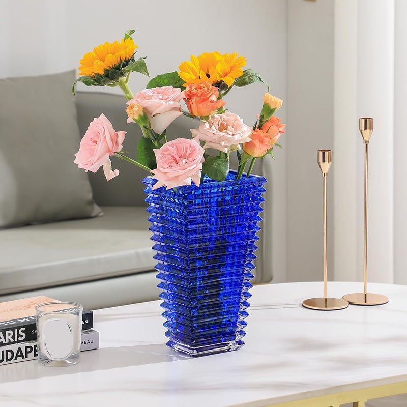 mcmcncuiu Crystal Glass Vase, Large Crystal Vases for Flowers, Large Flower Vase, Blue Modern Vases for Living Room, Bedroom, Kitchen, Dining Table, Mantle, Wedding, 11 Inches - Image 3