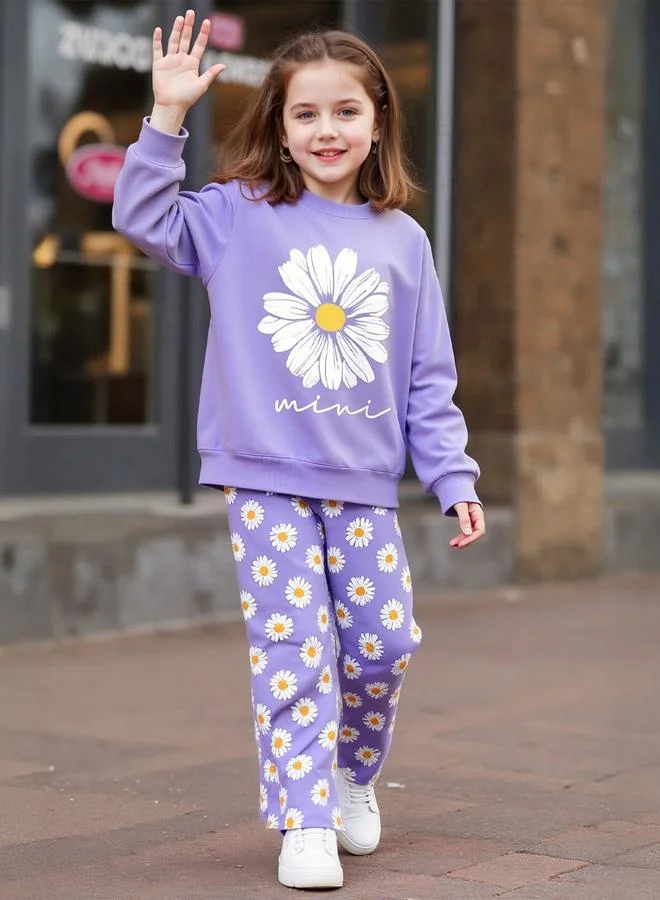 Take Two Floral Printed Sweatshirts with Wide Leg Pants Set