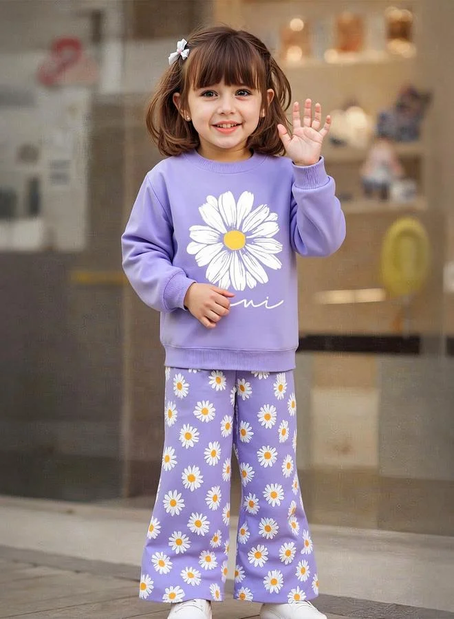 Take Two Floral Printed Sweatshirts with Wide Leg Pants Set