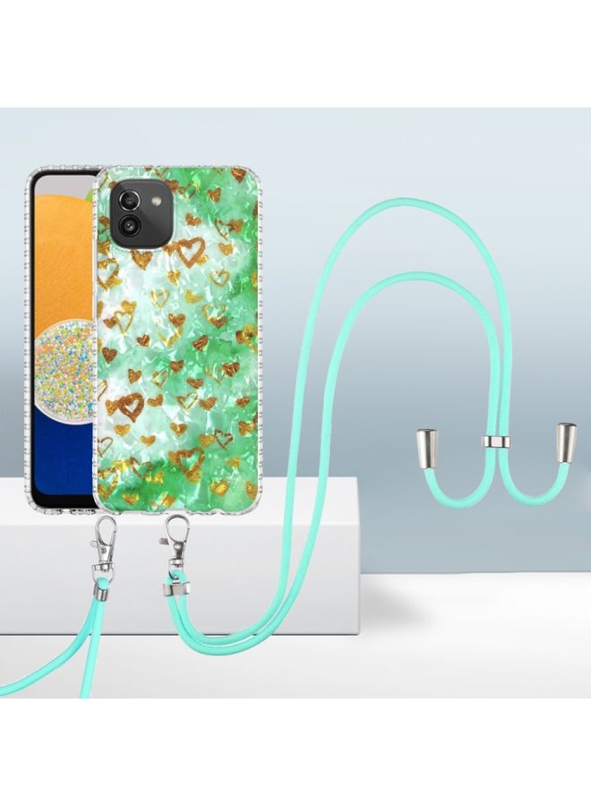 BGM Case Cover For Samsung Galaxy A03 EU 2.0mm Airbag Shockproof TPU Phone Case with Lanyard Gold Heart