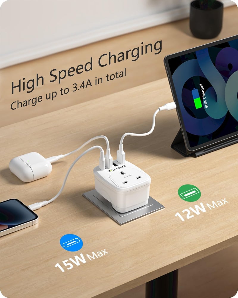 USB Plug Charger UK with 1 Type-C & 3 USB-A, 1 Way Socket Extension | 5-in-1 USB Outlet Plug Extender for Household Appliances, iPhone, Smartphone Tablets, Ideal for Home Office Bedroom - Image 3