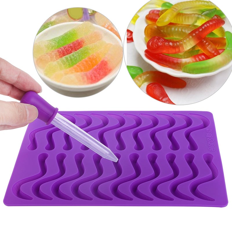 20 Compartments Gummy Worms Silicone Mold for Chocolate Candy Gummy Cake with Dropper - Image 3
