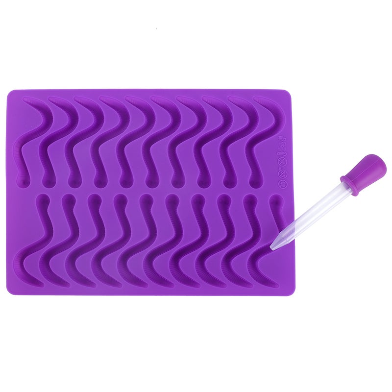 20 Compartments Gummy Worms Silicone Mold for Chocolate Candy Gummy Cake with Dropper - Image 1
