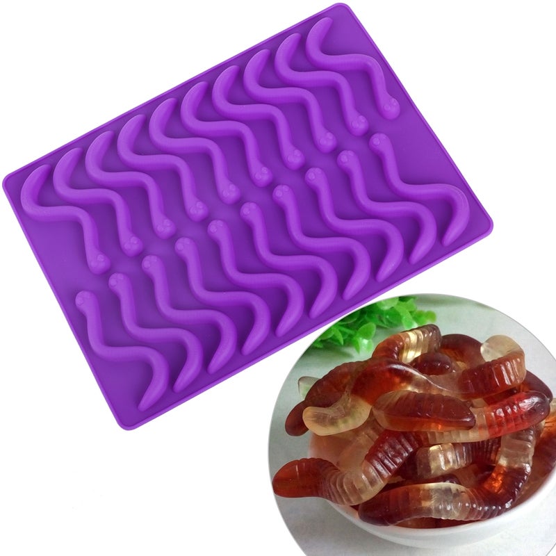 20 Compartments Gummy Worms Silicone Mold for Chocolate Candy Gummy Cake with Dropper - Image 2