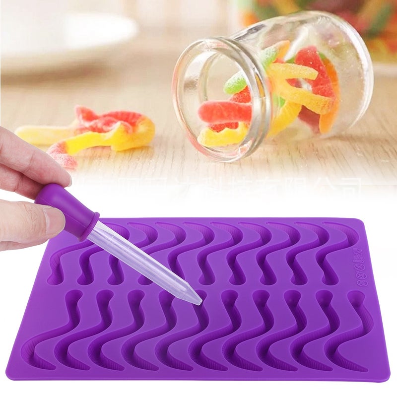 20 Compartments Gummy Worms Silicone Mold for Chocolate Candy Gummy Cake with Dropper - Image 4