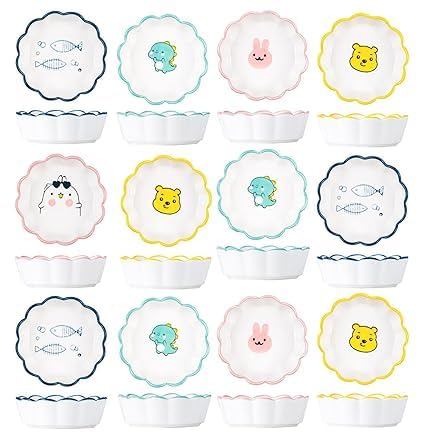 SHFTI Creative Cute Cartoon Ceramic Plate, Household Sauce Dish, Flavor Dish, Vinegar Dish, Seasoning Dish, Soy Sauce Dish, Snack Dish.(Bowl_ L) (Pack of 12) - Image 1