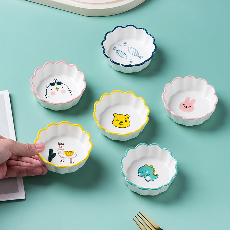 SHFTI Creative Cute Cartoon Ceramic Plate, Household Sauce Dish, Flavor Dish, Vinegar Dish, Seasoning Dish, Soy Sauce Dish, Snack Dish.(Bowl_ L) (Pack of 12) - Image 4