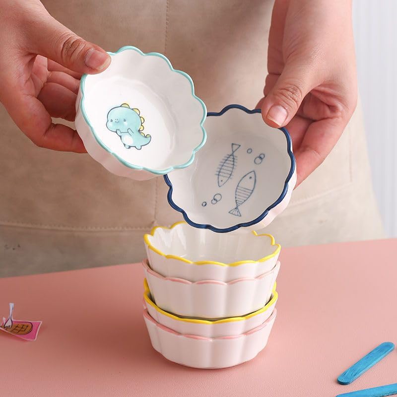 SHFTI Creative Cute Cartoon Ceramic Plate, Household Sauce Dish, Flavor Dish, Vinegar Dish, Seasoning Dish, Soy Sauce Dish, Snack Dish.(Bowl_ L) (Pack of 12) - Image 3