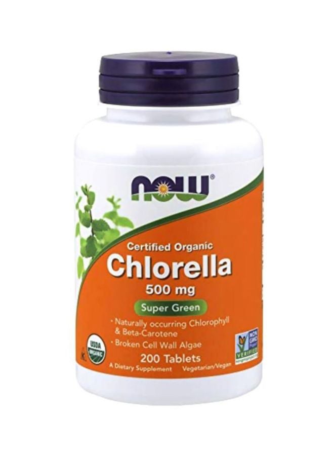 Now Foods Organic Chlorella Super Green Dietary Supplement 500mg - 200 Tablets - Image 1