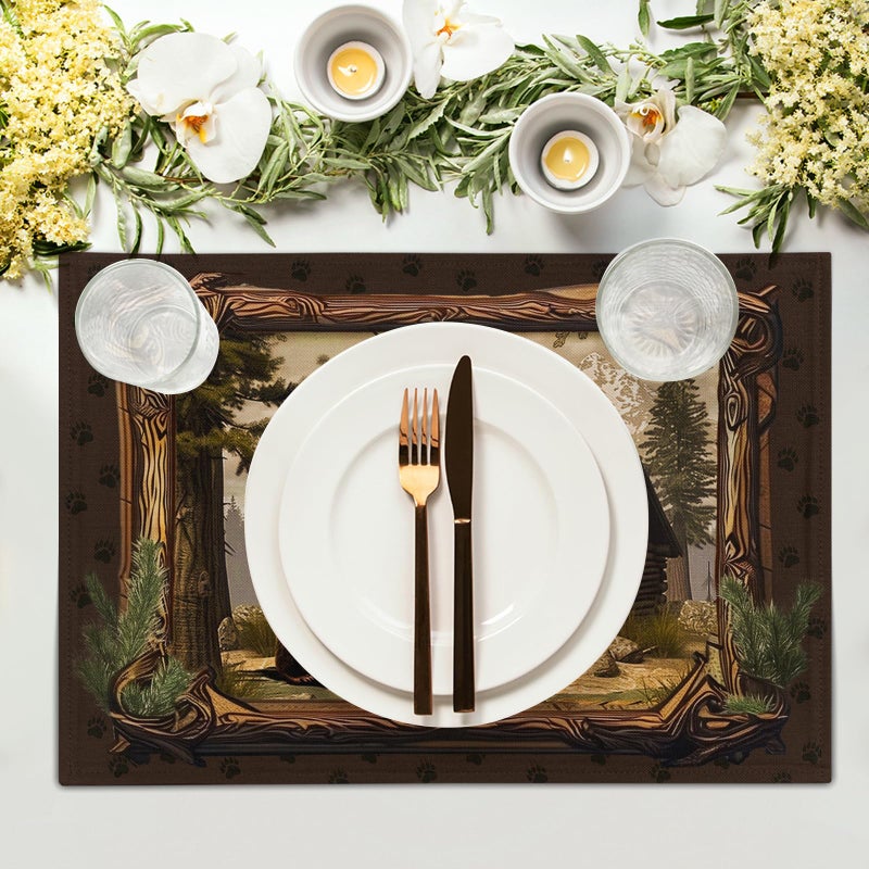 Granbey Bear Placemats Set of 4 - Lodge Cabin Place Mats 12x18 Inch Rustic Farmhouse Wild Animal Table Mats Country Woodland Kitchen Mats for Dining Table - Image 3