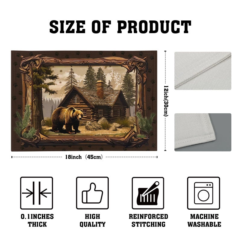 Granbey Bear Placemats Set of 4 - Lodge Cabin Place Mats 12x18 Inch Rustic Farmhouse Wild Animal Table Mats Country Woodland Kitchen Mats for Dining Table - Image 4
