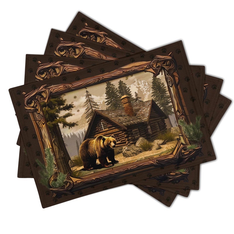 Granbey Bear Placemats Set of 4 - Lodge Cabin Place Mats 12x18 Inch Rustic Farmhouse Wild Animal Table Mats Country Woodland Kitchen Mats for Dining Table - Image 2