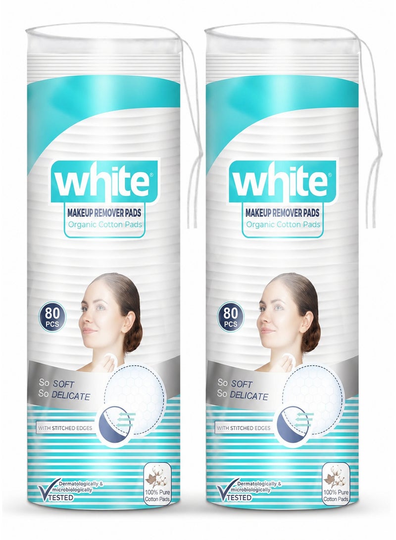 White 2-in-1 Makeup Remover Cotton Pads, 80 pieces x 2 for 160 pieces - Image 1