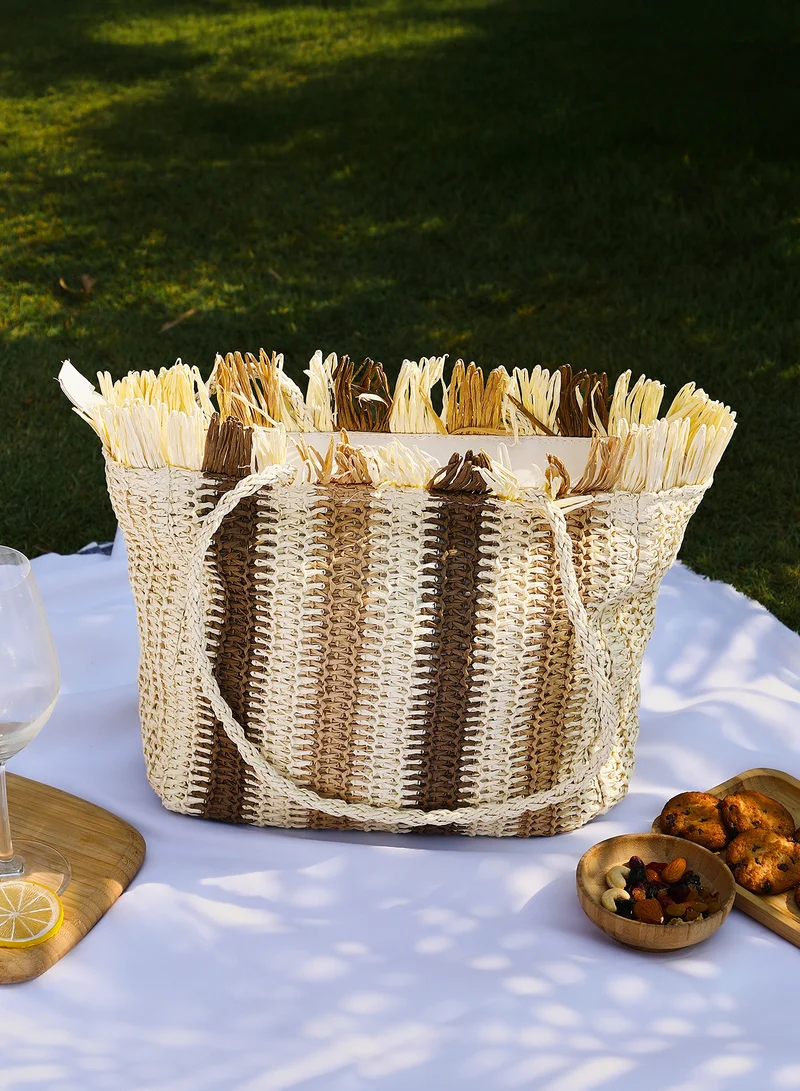 Striped Fringe Tote Bag