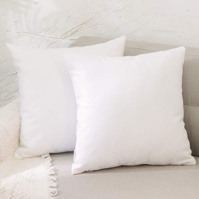 2 PIECE 16 X 16 WHITE PILLOW CASE FAUX LINEN SQUARE DECORATIVE THROW CUSHION COVER PILLOWCASE WITH SMOOTH HIDDEN ZIPPER FOR CAR 40 X 40 CM