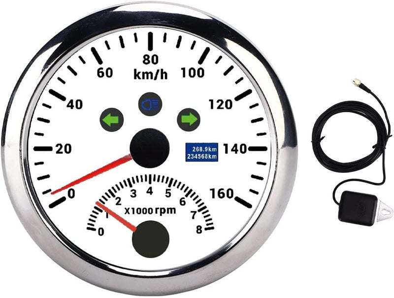 woobles Boat Meter, 85mm 160km/h GPS Speedometer 0\u20118000rpm Tachometer Gauge LCD Red Backlight for Car Boat Yacht RV Truck ((White CX8202)) (White CX8202) - Image 1